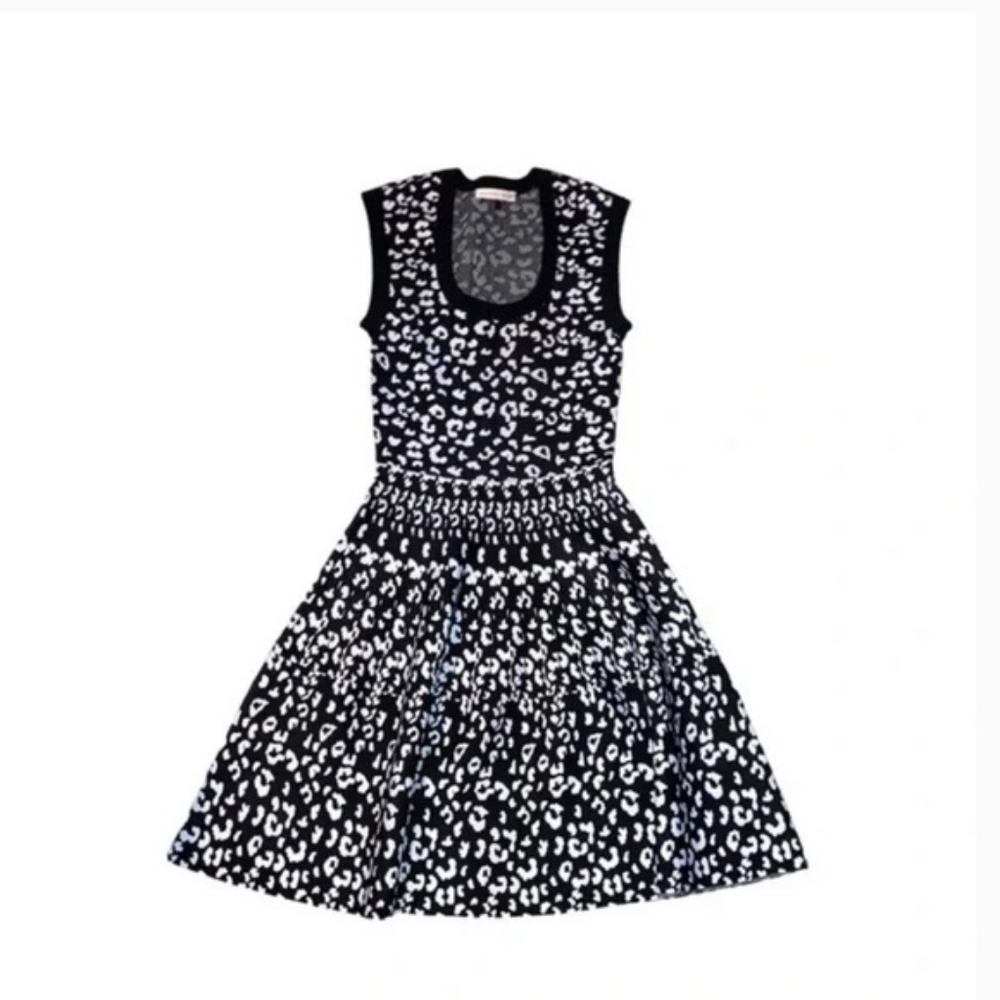 Rebecca Taylor Black Leopard Print Fit & Flare‎ Dress Women's Medium